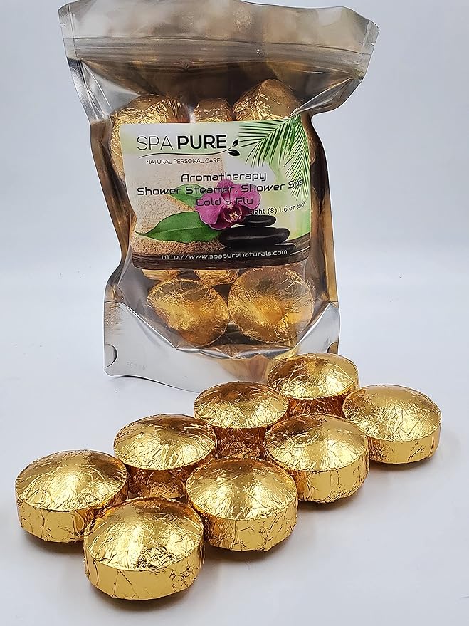 Spa Pure Cold Relief Aromatherapy: Shower Steamers, Shower Bombs, Bath Melts, USA Made with 100% Pure Essential Oils - Transform Your Shower 8 Count (Pack of 1)