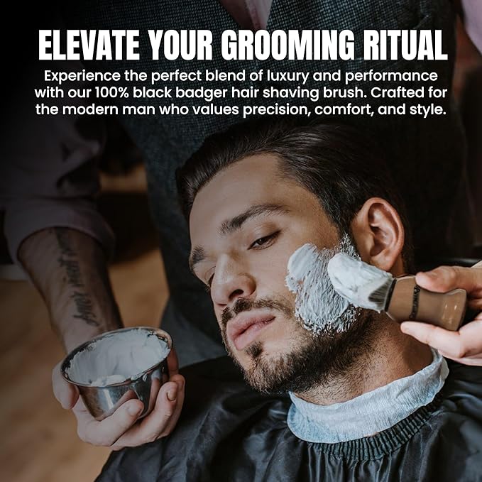 Gentleman Jon 100% Black Badger Hair Shaving Brush for Men – Premium Ergonomic Shave Lather Brush for Wet Shave Using Shaving Cream & Soap – Ideal for Safety Razor, Double Edge Razor, Straight Razor