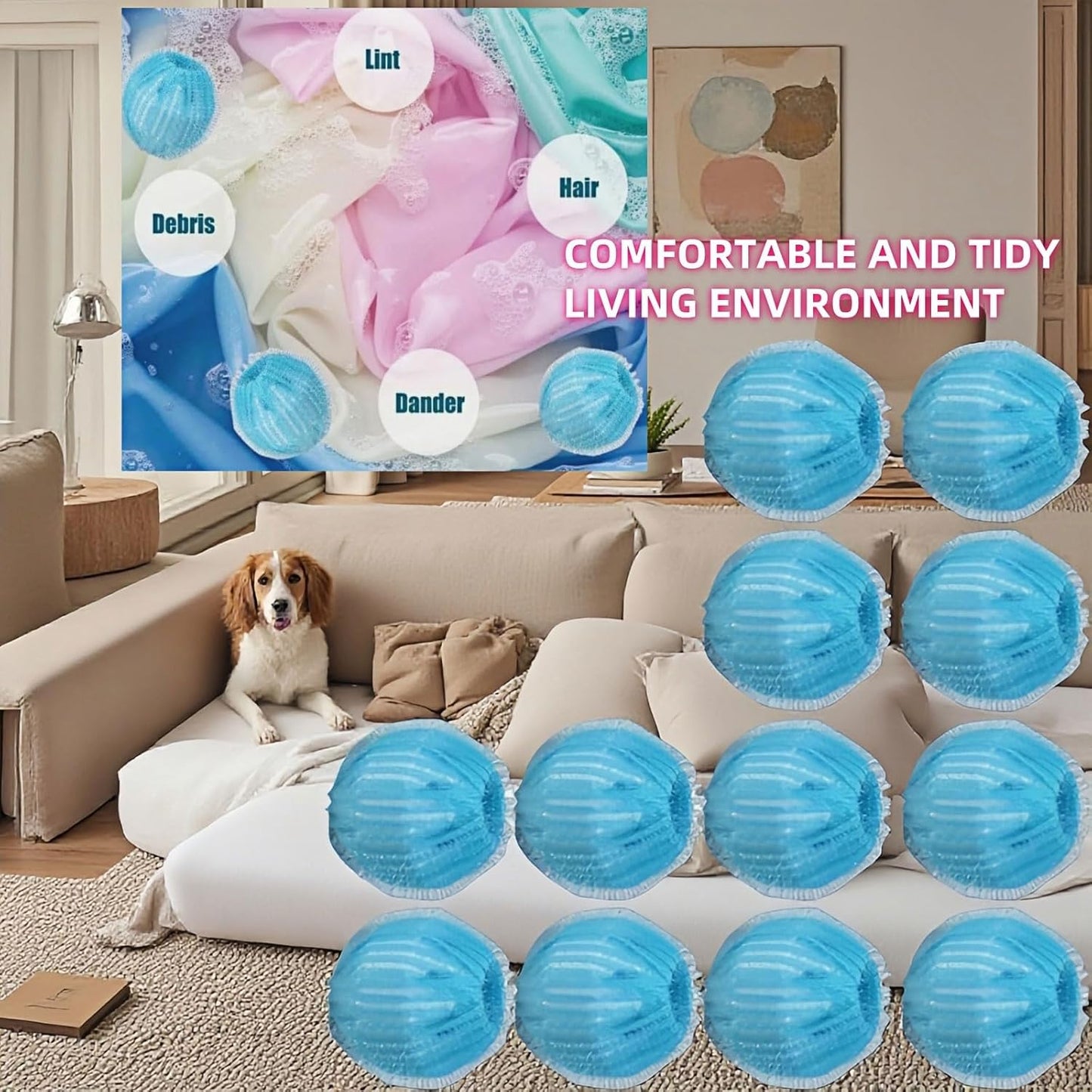 12 PCS Pet Hair Remover for Laundry & Dryer, Reusable Laundry Lint Catcher, Dog Hair Remover Tool for Clothes Bedding, Washing Machine Hair Trap, Non-Damaging Fabric Safe