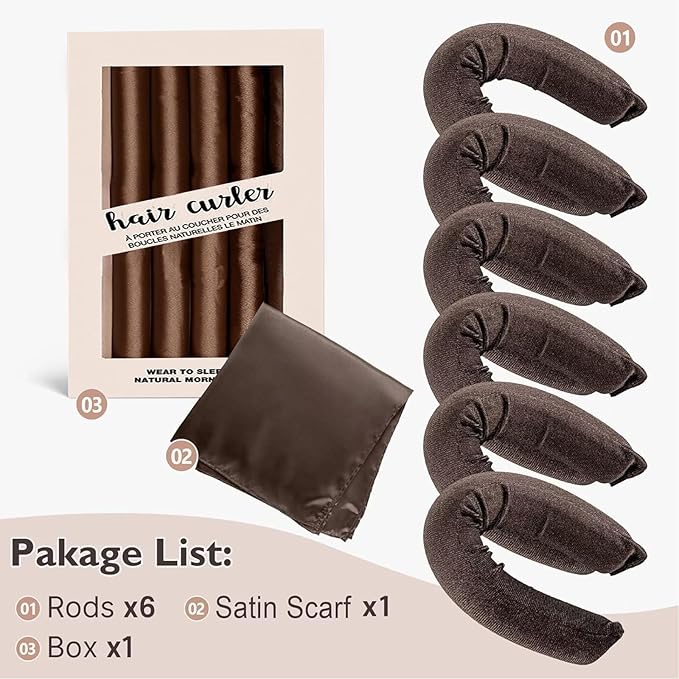 【7Pcs】 Heatless Hair Curler Overnight Curls with Satin Scarf No Heat Curling Blowout Rod to Sleep in Hair Rollers