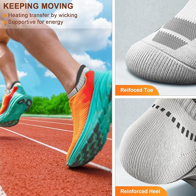 BULLIANT Men Running Socks 6Pairs-Ankle Athletic Socks Wicking Cushioned for Men Walking-Arch Compression Support