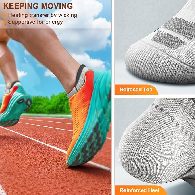 BULLIANT Men Running Socks 6Pairs-Ankle Athletic Socks Wicking Cushioned for Men Walking-Arch Compression Support