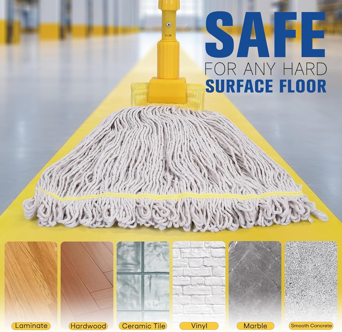 Matthew Cleaning Commercial Mop Head Replacement, 5 Inch Wide Headband, Looped End Cotton Blend String Wet Mops for Floor Cleaning, 24 oz Large, 6-Pack White