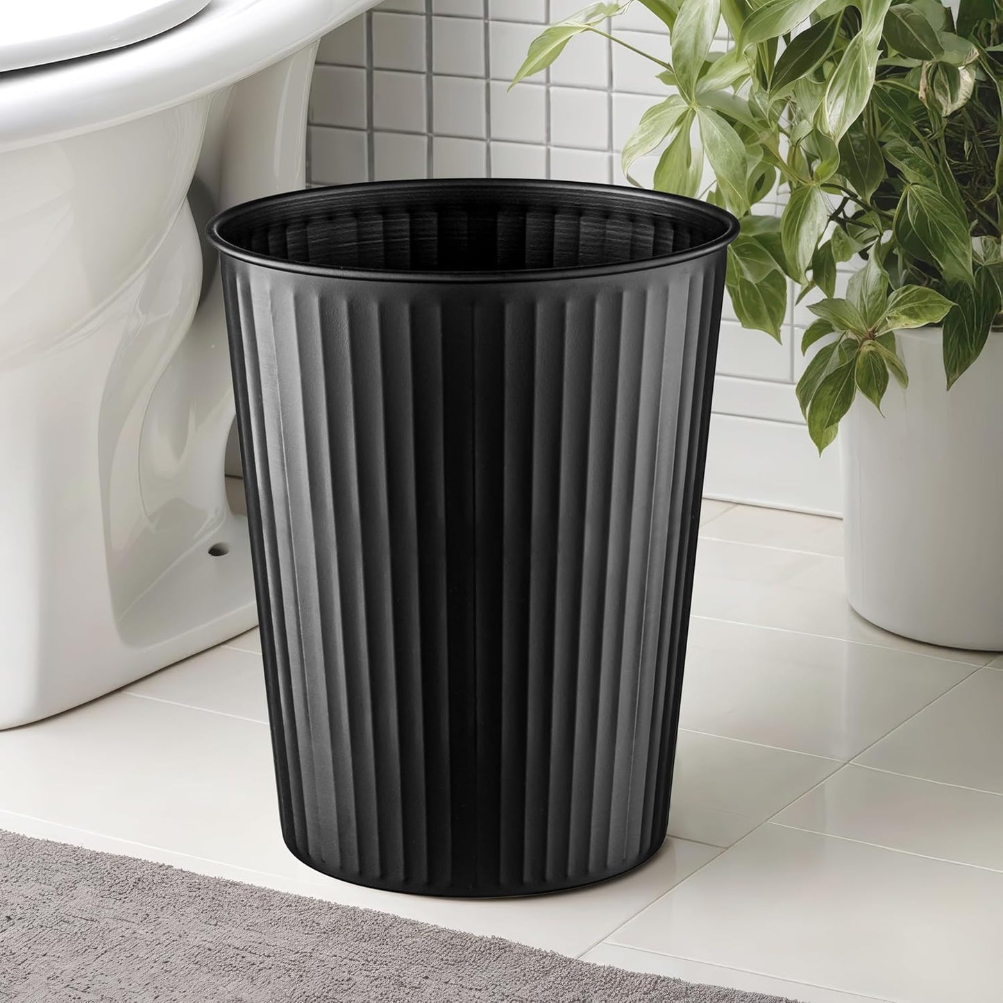Monarch Abode Black Handcrafted Ridge Embossed Metal Wastebasket for Home Office, Decorative Waste Basket, Modern Bathroom Garbage Can, Durable & Decorative Trash Bin, Black Trash Can