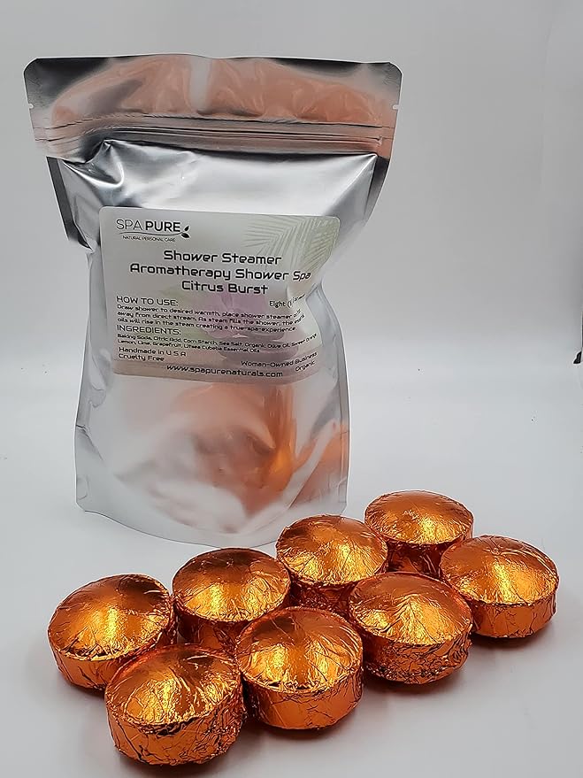 Spa Pure CITRUS Burst Aromatherapy: Shower Bomb Aromatherapy With 100% Natural/Organic Essential Oils - Transform Your Shower - Transform Your Mood (8 Count) Pack of 1