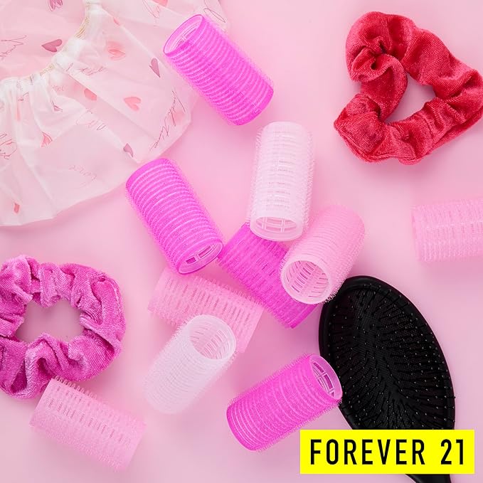 10pc Gentle Grip Hair Roller Set for Salon-Style Voluminous Curls at Home (PINK)