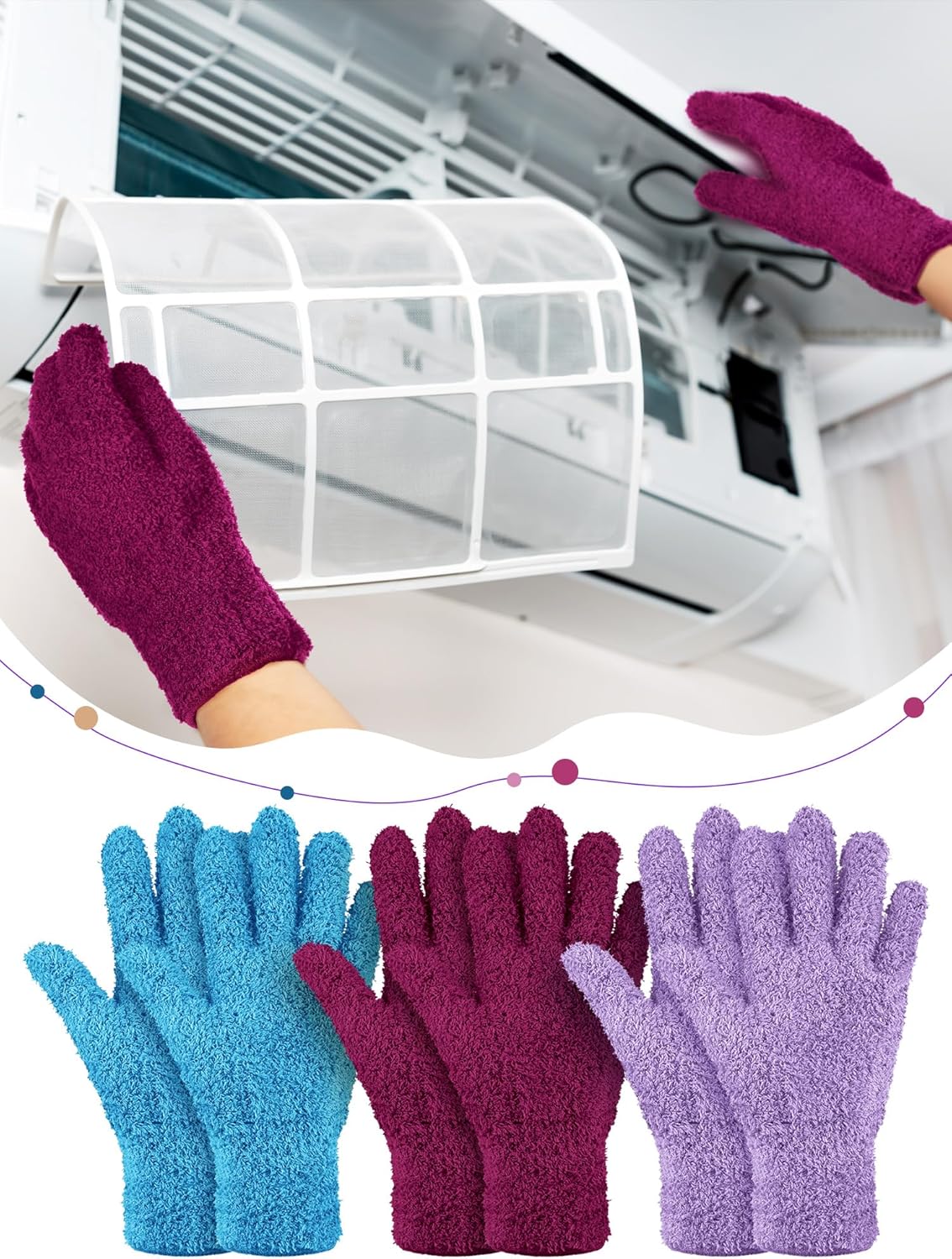 Patelai 3 Pairs Microfiber Plant Dusting Gloves Leaf Cleaning Gloves for Indoor Plants, Blinds, Furniture, House(Small,Reddish Violet, Blue, Purple)