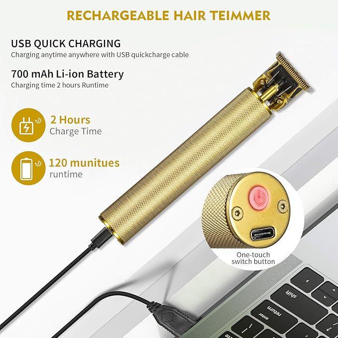 Professional Electric Hair Trimmer, 0mm Baldheaded Hair Clippers for Men Barber Grooming Cordless Rechargeable Close Cutting T-Blade Trimmer Haircutting Beard Shaver Barber (Christmas Gift for Men)