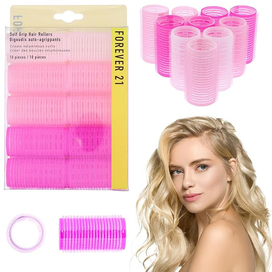 10pc Gentle Grip Hair Roller Set for Salon-Style Voluminous Curls at Home (PINK)