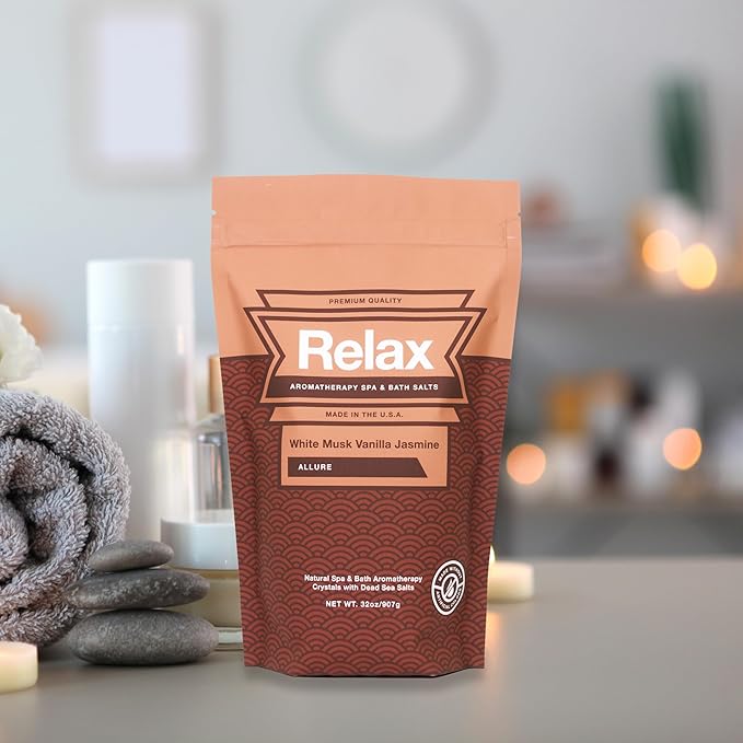Relax Spa & Bath, Epsom & Dead Sea Salts, Aromatherapy Bath Salts for Hot Tub, Bath, or Spa, Infused with Magnesium, White Musk Vanilla Jasmine