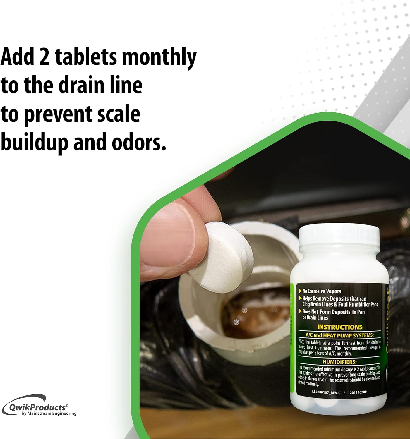 QwikTreat Condensate Pan Treatment Tablets, AC Drip Pan Tablets Air Conditioner Drain Line Cleaner, Control Odors, Overflow and Water Damage, 100 Tablets