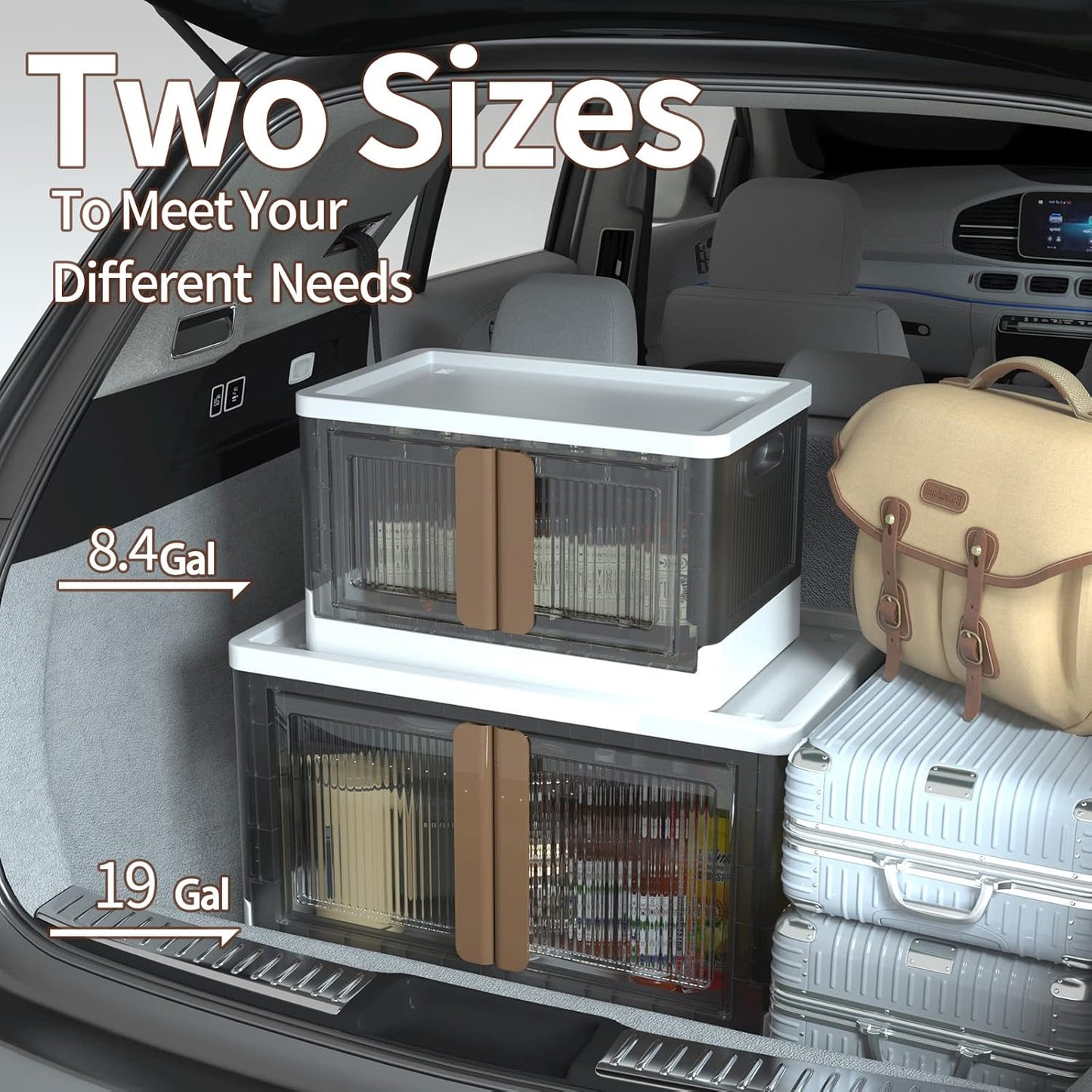 HAIXIN Closet Organizers and Storage - Trunk Car Organizer with Lids and Doors, Dorm Room Essentials, 8.4 Gal Collapsible Stackable Storage Bins, Plastic, 3 Pack