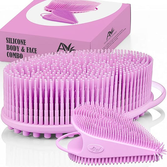 Avilana Silicone Body Scrubber – Gentle Shower Brush & Loofah Alternative- Food Grade & Lab Tested – Fast-Drying, Hygienic, BPA-Free Silicone Body Gentle Exfoliator (Pink, Body & Face)