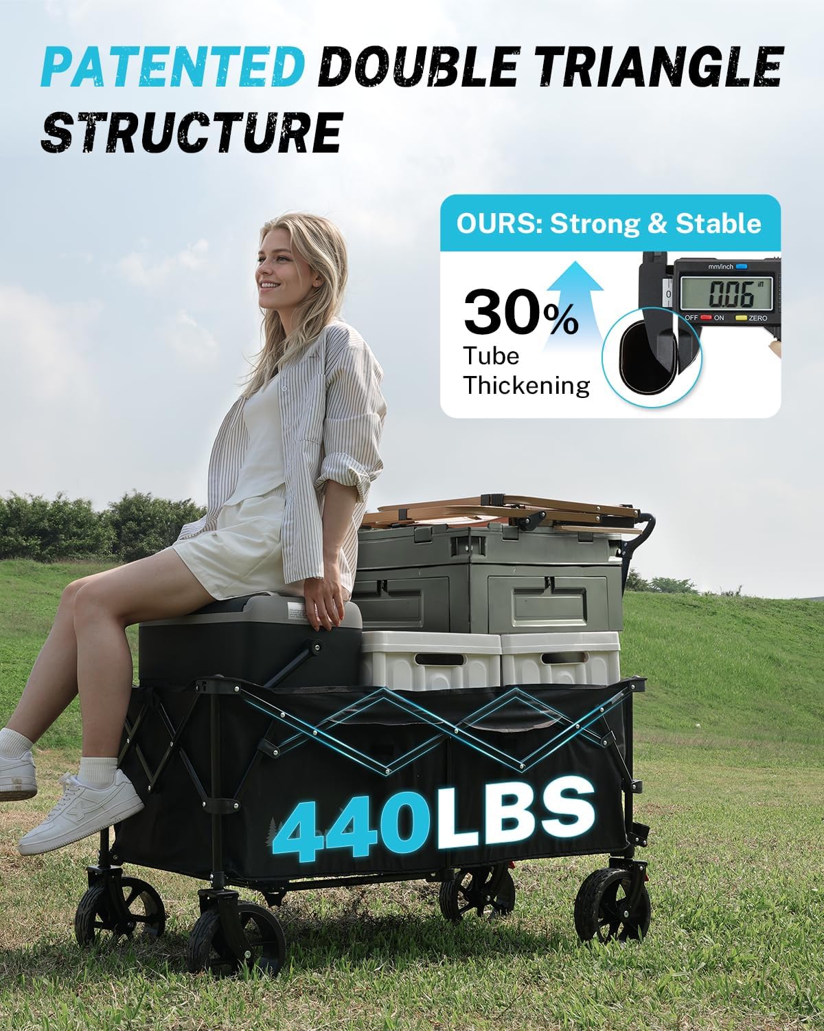 Gonex 48''L Collapsible Foldable Heavy Duty Oversized Wagon with 440lbs Weight Capacity, 300L Folding Large Utility Garden Grocery Shopping Cart with 8" H All-Terrain Wheels & 2 Drink Holders - Black