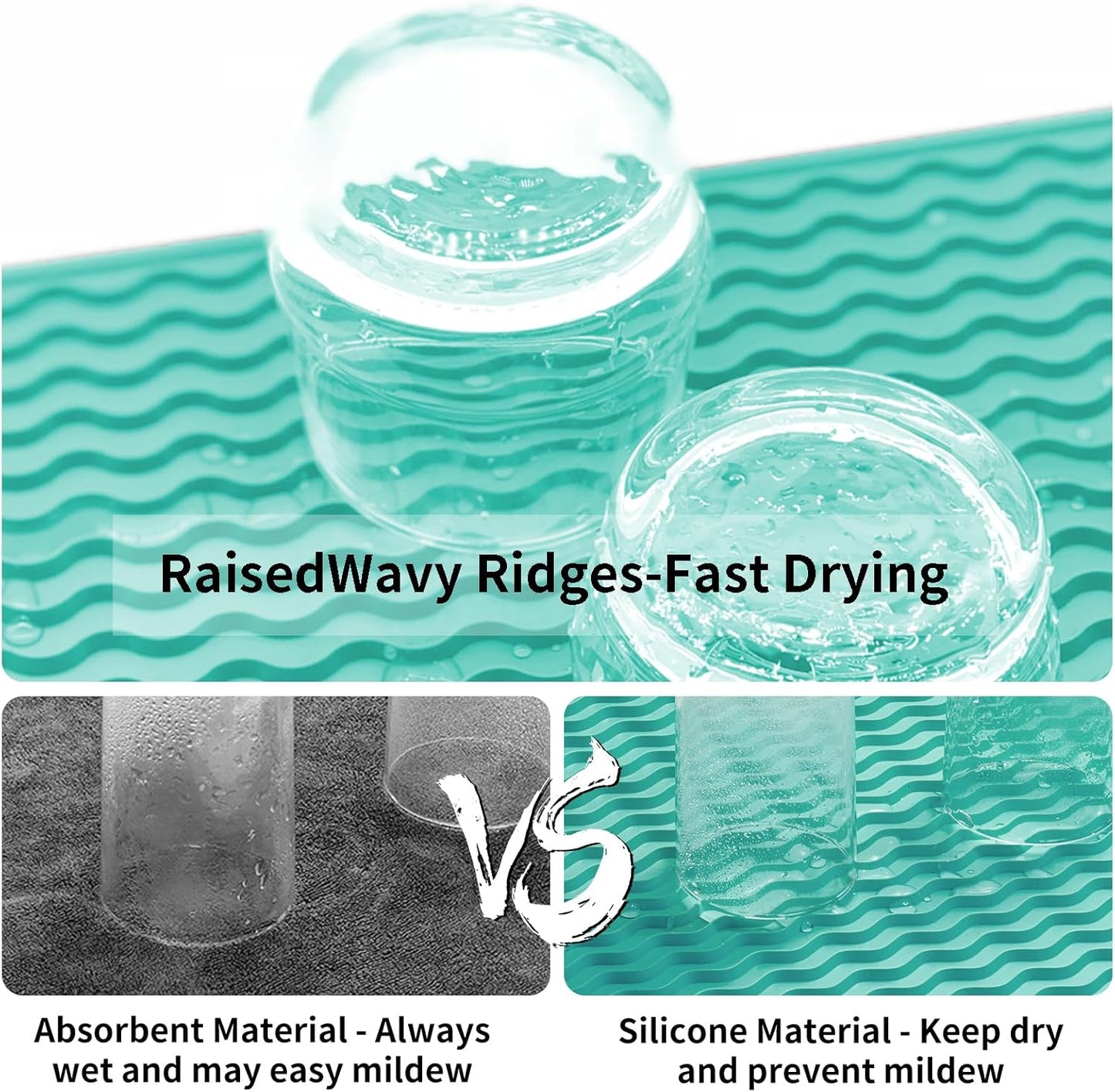 ZLR Silicone Dish Drying Mat for Kitchen Counter, Eco-Friendly Fast Dry Dish Mat, Easy Clean Multi Usage Drying Matt, Heat Resistant Trivet, 6" x 12" Extra Small, Mint Green