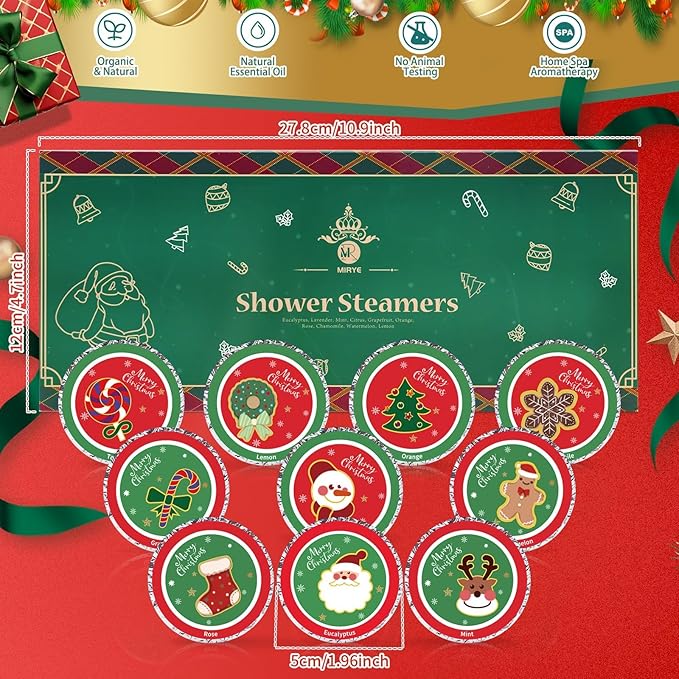 10 Pcs Shower Steamers Aromatherapy, Christmas Gifts Shower Bombs with Essential Oils, Self Care Christmas Stocking Stuffers for Women Men