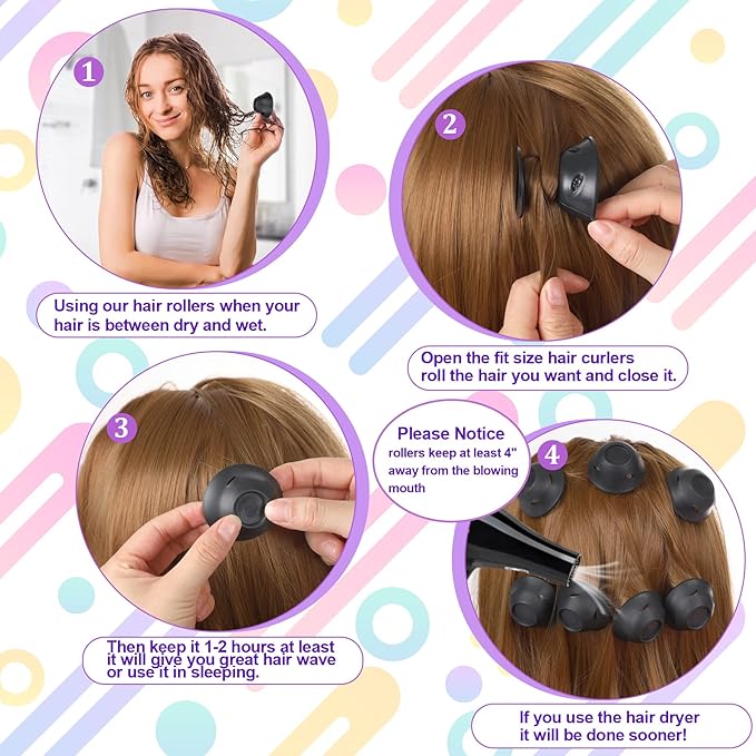 JANYUN 40 Pcs Black Magic Silicone Hair Rollers Include 20pcs Large Sleeping Curlers and 20pcs Small Silicone Hair Curlers (Pure Black)