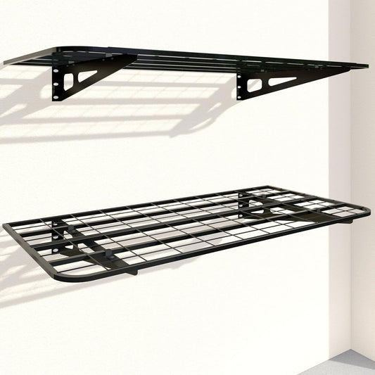 2-Pack 2x4ft Garage Wall Shelves, 2 Shelf Total 8 ft(L) Garage Shelving Wall Mounted – Heavy-Duty Storage Shelves, Perfect for Holding Storage Bins, Boxes, Sporting Goods, Tools, and More Space-Saving