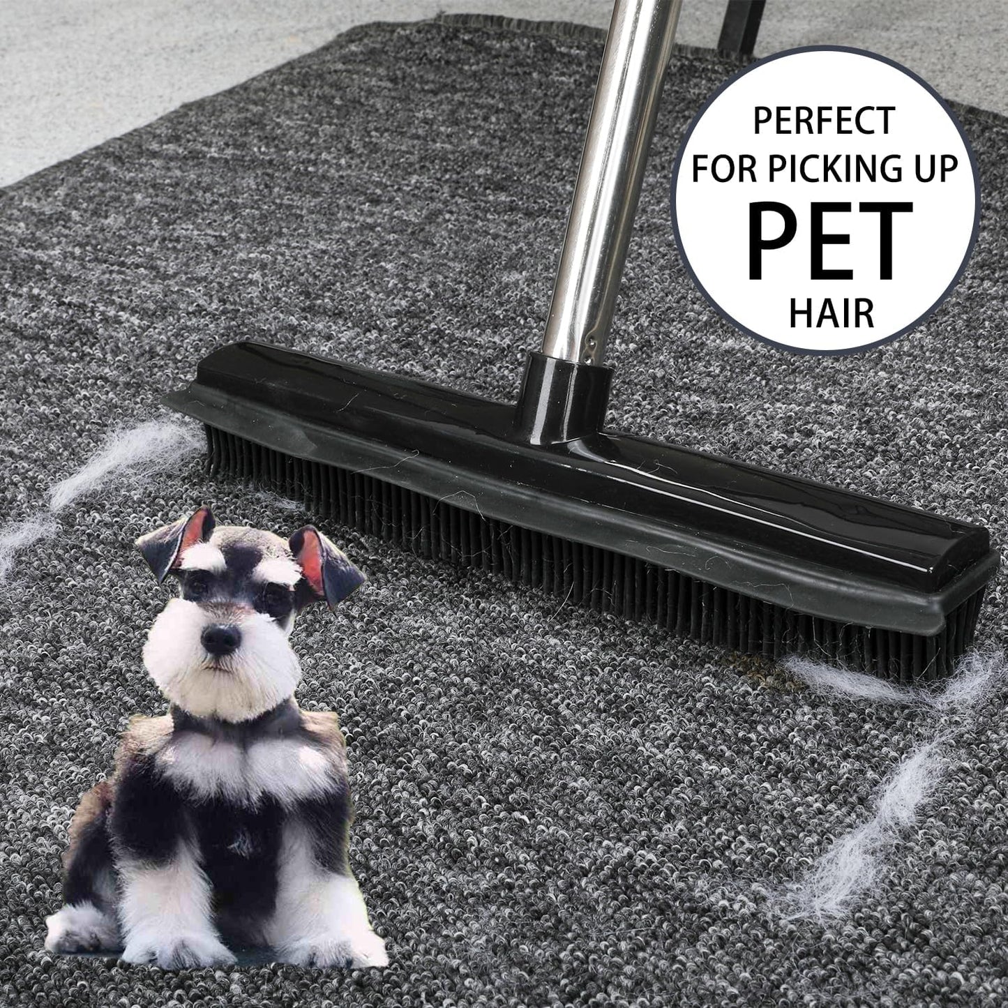 Rubber Broom and Pet Hair Removal Brush Set for Carpet,Fur Remover Rake with Squeegee,Lint Brush for Pet Dog Cat Hair