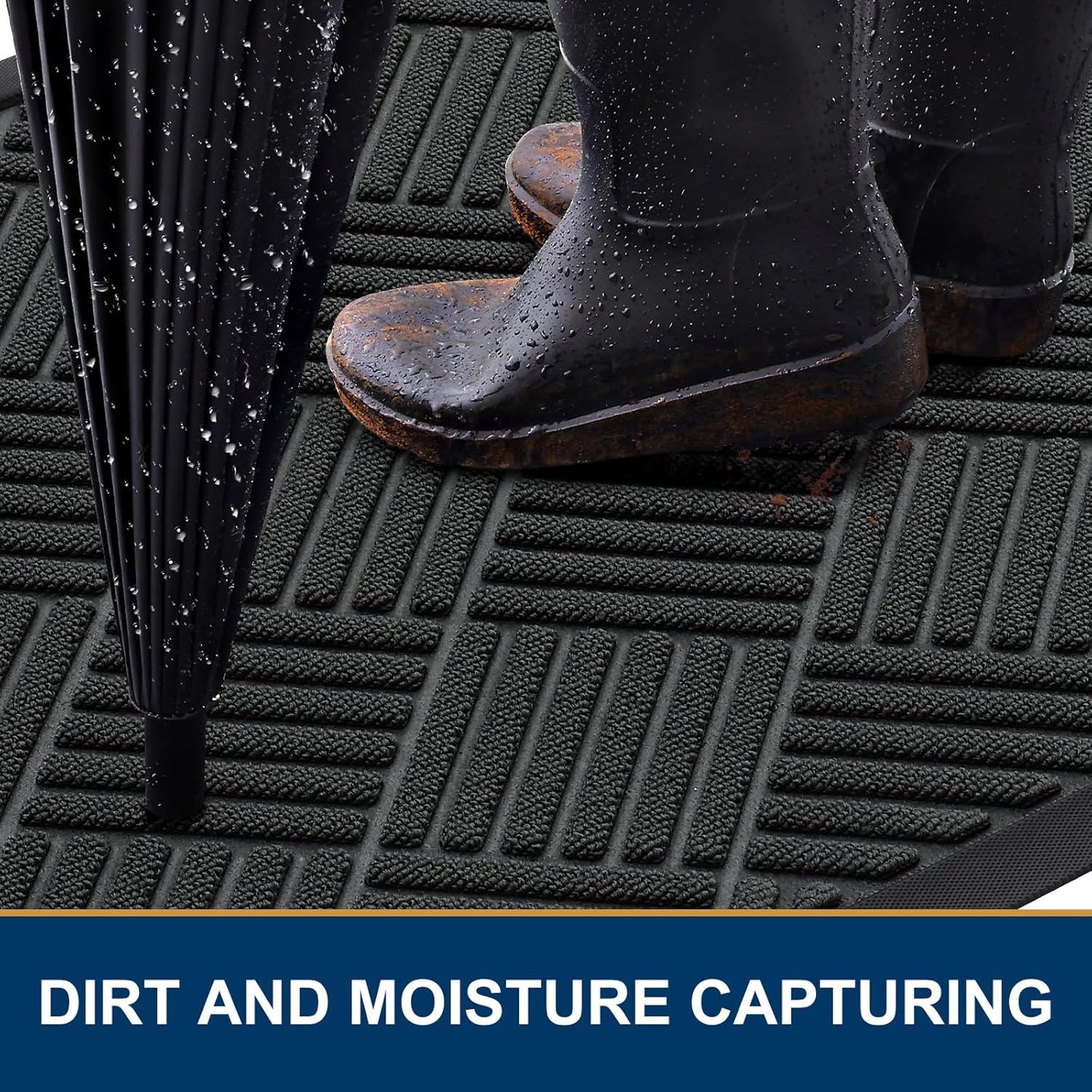Smiry Front Door Mat Outside Entrance, Heavy Duty Outdoor Indoor Natural Rubber Doormat, Non Slip, Trap Dirt and Moisture, Easy Clean, Low Profile Patio Porch Entryway Mat, 29.5x17, Black