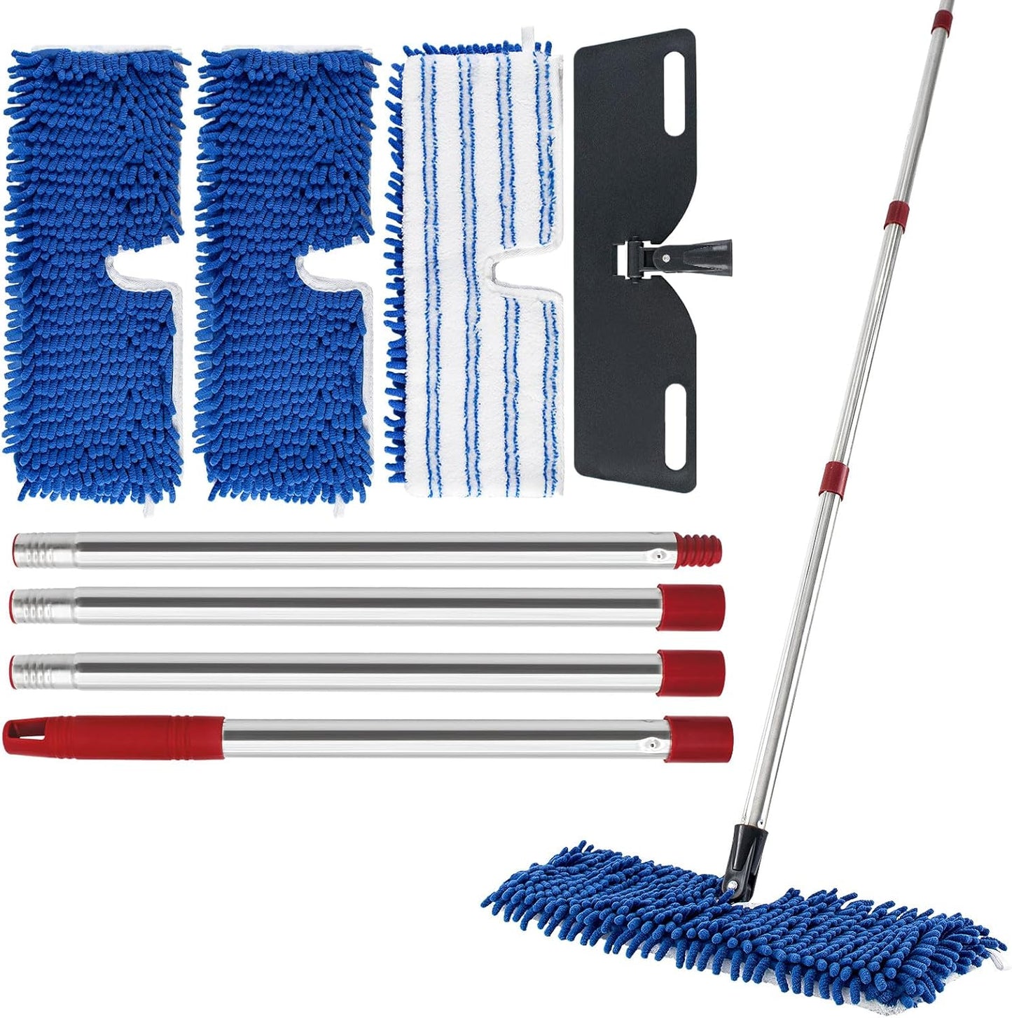 Microfiber Dust Mop for Hardwood Floors, Flat Mops for Floor Cleaning, Double-Sided Flip Mops with 58''Stainless Steel Mop Handle and Extra 3 Reusable Microfiber Mop Pads, Use Wet and Dry