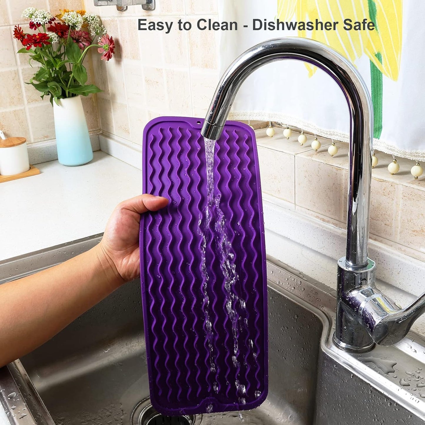 ZLR Silicone Dish Drying Mat for Kitchen Counter, Eco-Friendly Fast Dry Dish Mat, Easy Clean Multi Usage Drying Matt, Heat Resistant Trivet, 6" x 17" Small, Meadow Violet