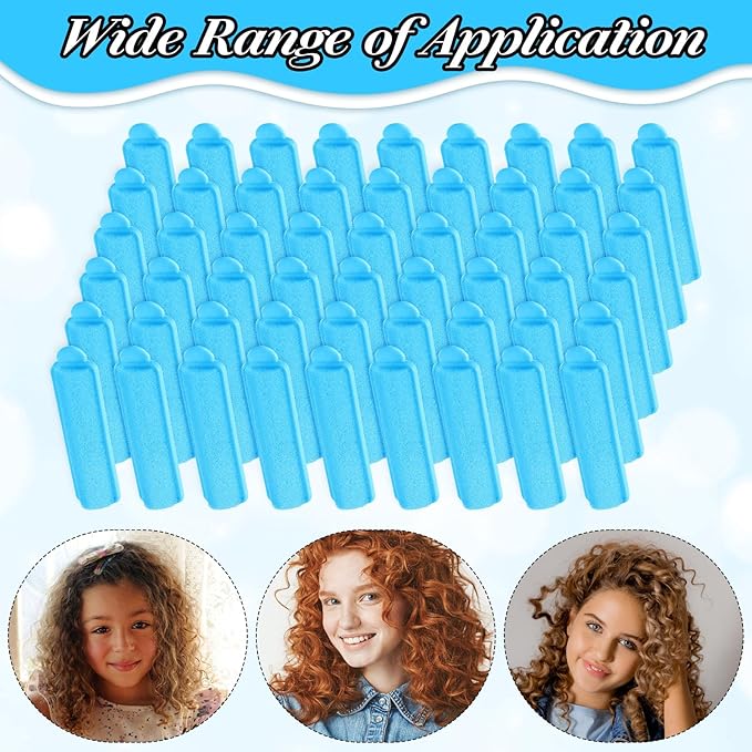56pcs Sponge Rollers for Hair, 2.67 In Sponge Curlers, Soft Rollers, Heatless Foam Curlers for Styling Long Short Hair Ladies Children (Blue)