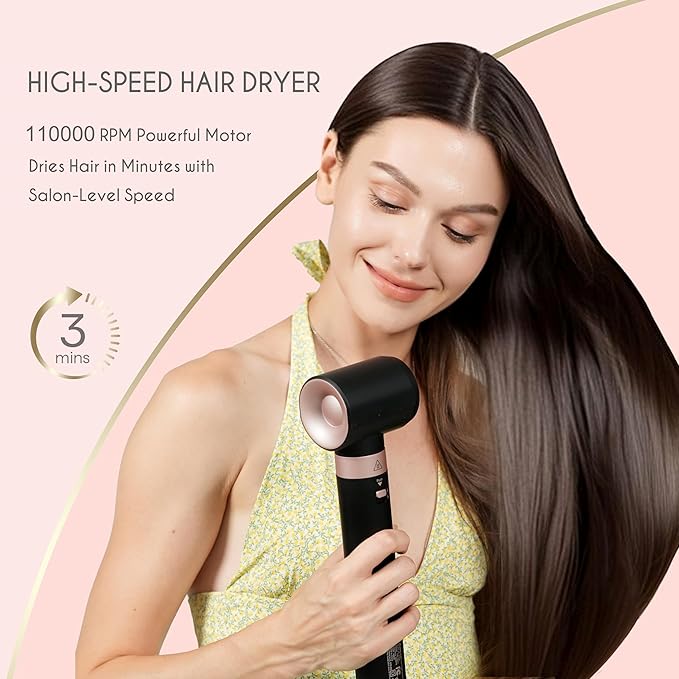 5 in 1 Ionic Hot Air Styler, 1400W Powerful Hair Dryer Brush, Auto-Wrap Curlers, Paddle Brush for Fast Drying, Curling, Straightening, Volumizing with Travel & Storage Bag