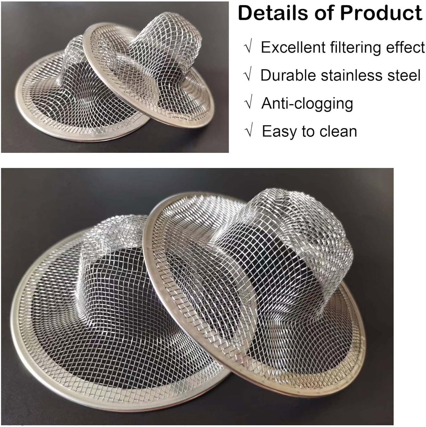 20Pcs Bathroom Sink Drain Strainer Screen Mesh, 2.75'' Stainless Steel Slop Basket Filter Trap Sink Drain Mesh Basket Hair Catcher Filter Cover for Lavatory RV Shower Floor Utility Drain