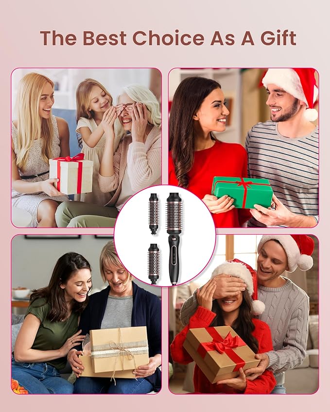 Thermal Brush Set 3 in 1 Hot Hair Curling Iron Brush, Dual Voltage 110-220V Travel Round Head Hair Styling 11 Temp Settings Fast Heated（1.25"&1.5"&1.75" for Women Volume Smoother