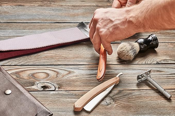 Razor Strop - Barber's Latigo Leather Straight Razor Strop. Dual Strap that will be a Great Addition for Any Straight Razor. PREMIUM LEATHER Strop for Sharpening. (Black Personalized)