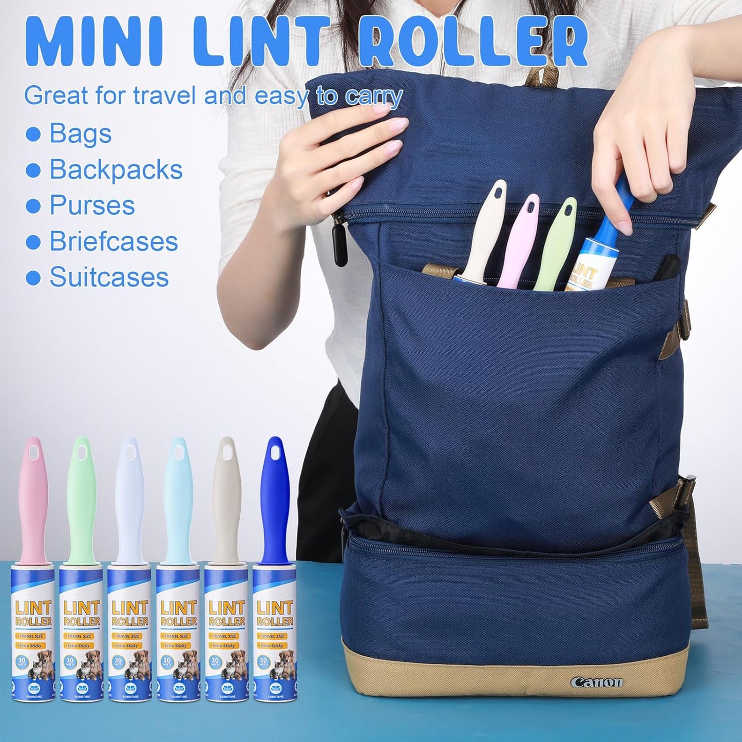 Hushee 48 Pack Bulk Mini Lint Roller for Travel 1440 Sheets 6'' Small Lint Removers Portable Lint Roller Travel Size Removers Sticky Removing Tool for Pet Hair Clothes Furniture Car Seat