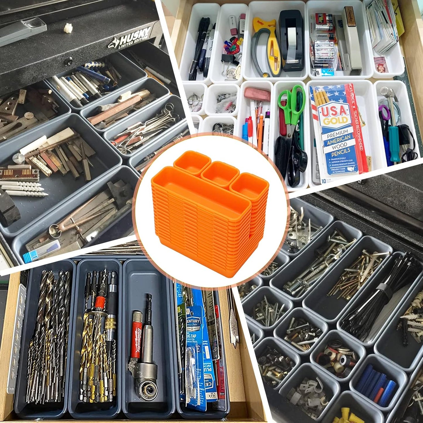 42 Pack Tool Box Organizer Tool Tray Dividers, Rolling Tool Chest Cart Cabinet Workbench Desk Drawer Organization and Storage for Hardware, Parts, Screws, Nuts, Small Tools Organization(Orange)