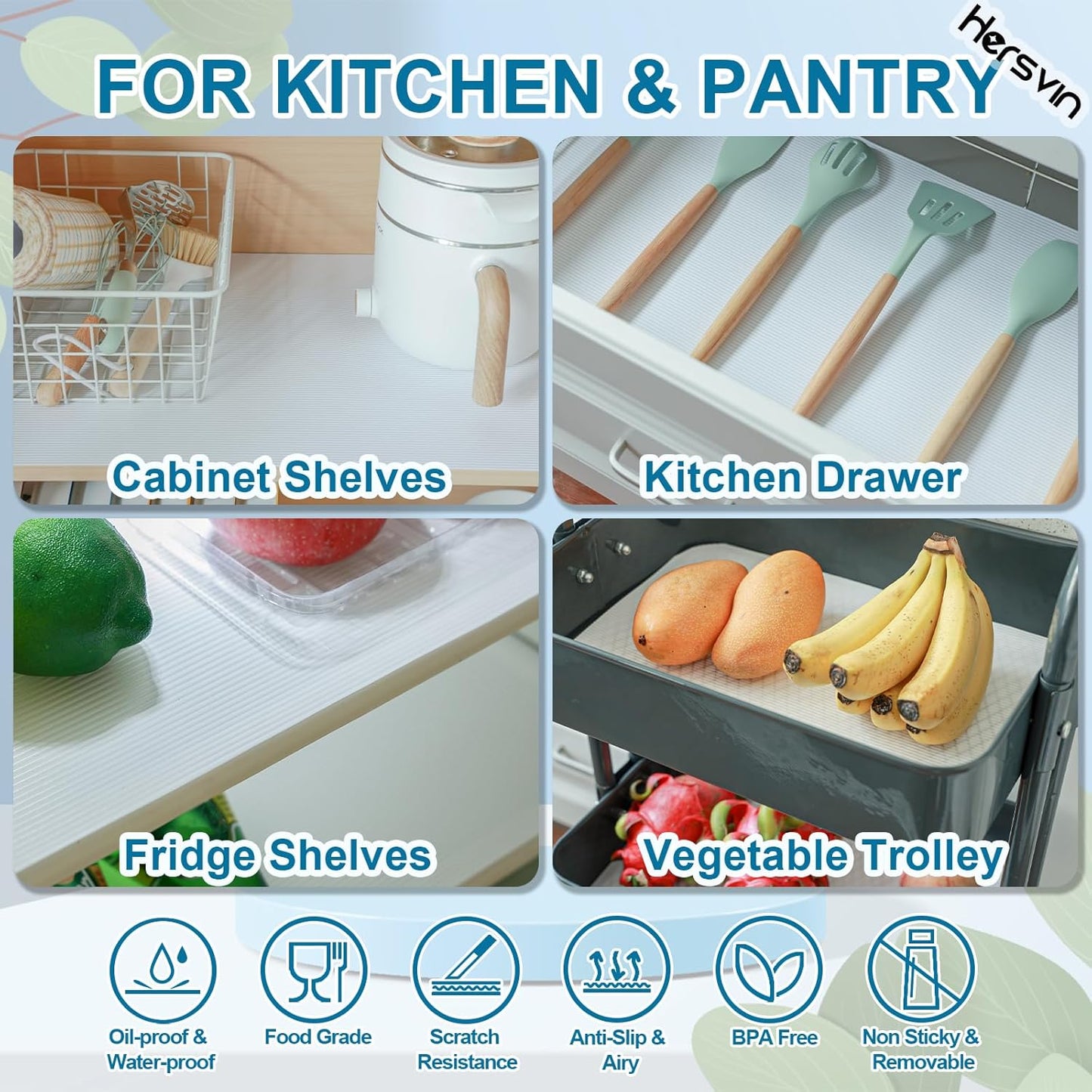 Shelf Liners 14 in x 20 ft EVA Drawer Mats, Non-Adhesive Cupboard Protector, Kitchen Cabinet Lining Fridge Liner (White Stripe, 35.6x610cm)