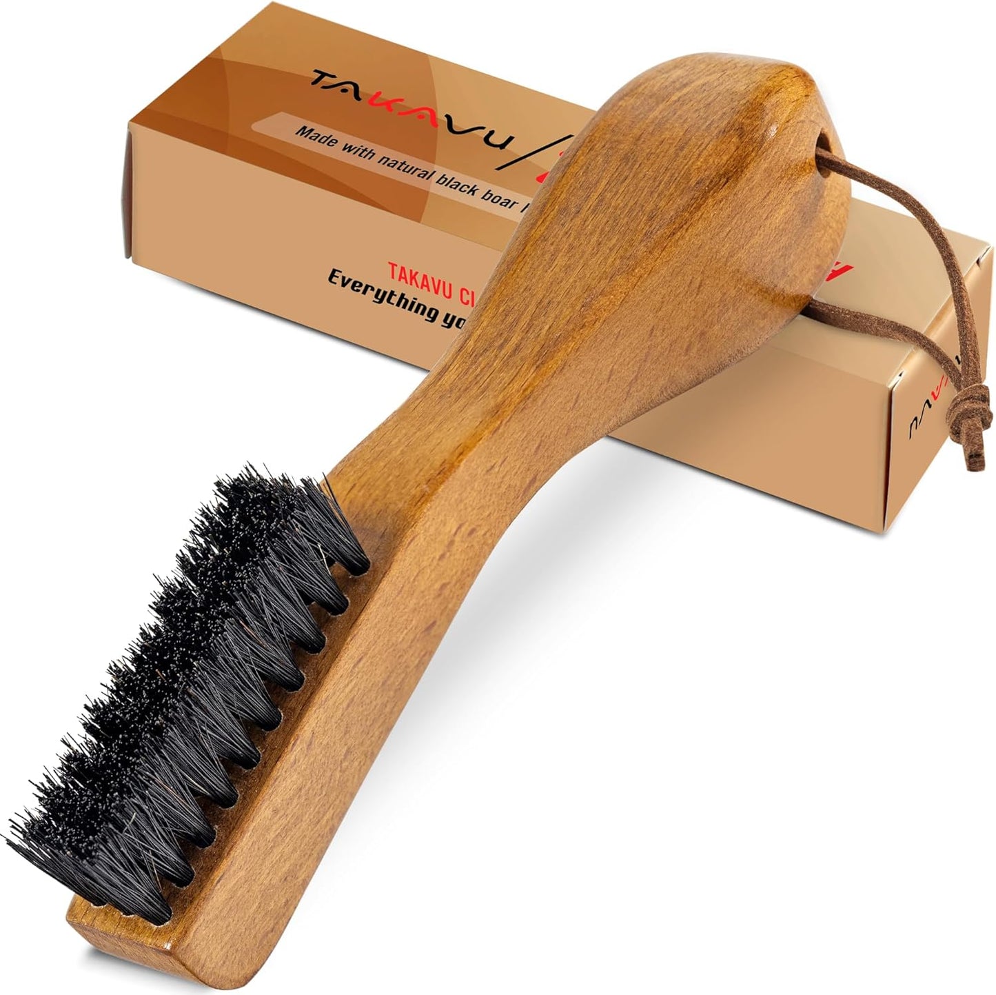TAKAVU Stain Brush, Laundry Brush for Stain Removal, Natural Black Boar Bristle Cleaning Brush with Ergonomic Handle, Suitable for Delicate Fabrics Without Damage, Perfect Laundry, Shoes, Boots, Home