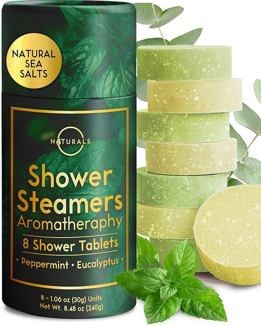 Shower Steamers Aromatherapy - Birthday Gifts for Men - Shower Bombs Aromatherapy, Spa Day Essentials, Relaxation Spa Gifts - Self Care Stocking Stuffers (Peppermint & Menthol 8 Count)