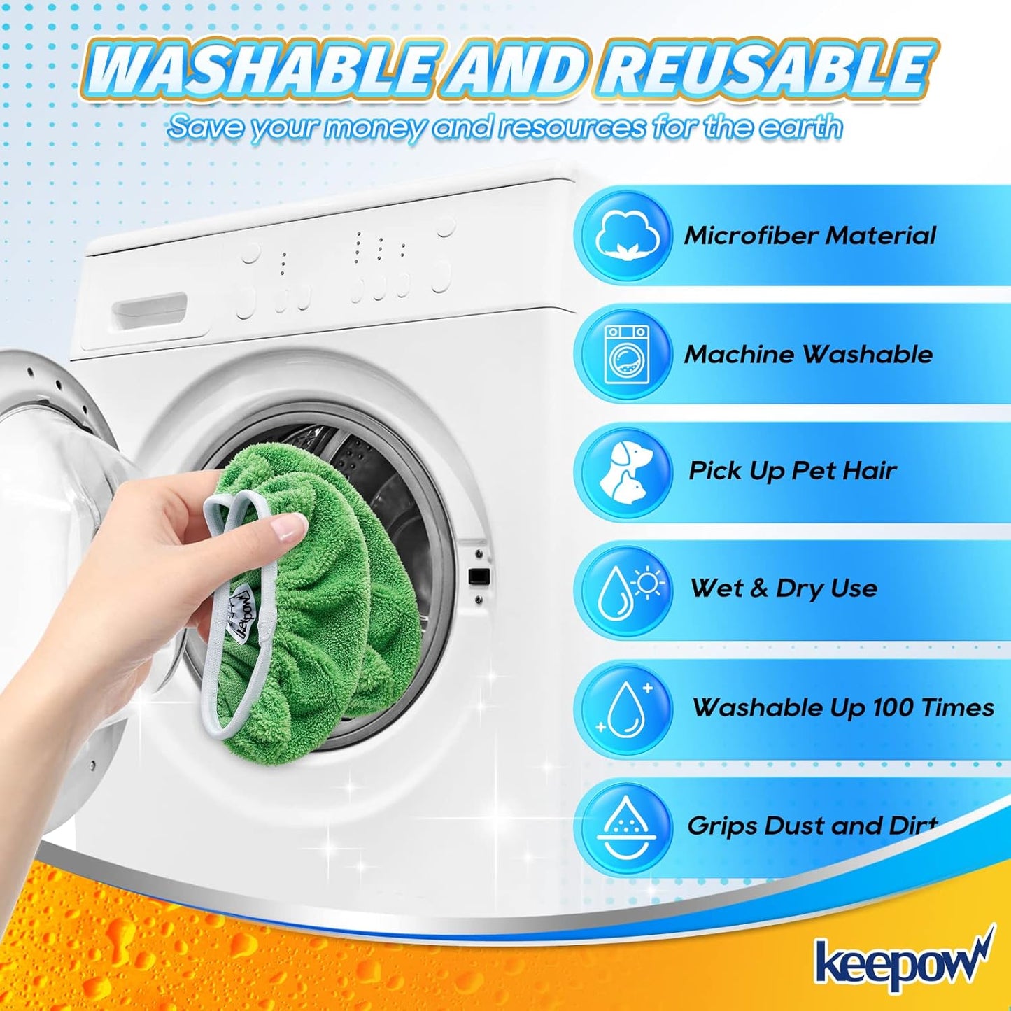 KEEPOW Reusable Wet Pads Compatible with Swiffer Sweeper Mop, Dry Sweeping Cloths, Washable Microfiber Wet Mopping Cloth Refills for Surface/Hardwood Floor Cleaning, 16 Pack (Mop is Not Included)