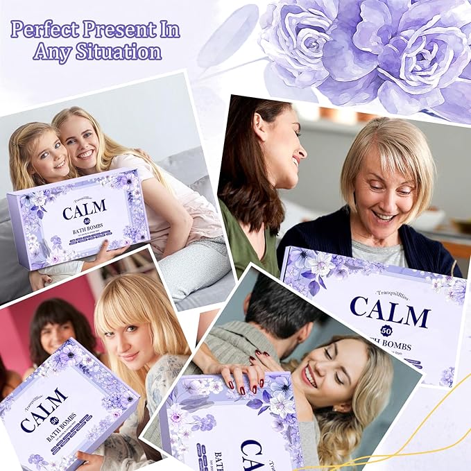 TranquilBliss Bath Bombs for Women, 50 PCS Set with 10 Rich Scents, Natural Bubble Bathbombs, Dry Skin Moisturizing, Present for Christmas, Mother’s Day, Birthday, for Mom, Wife, Her, Girls