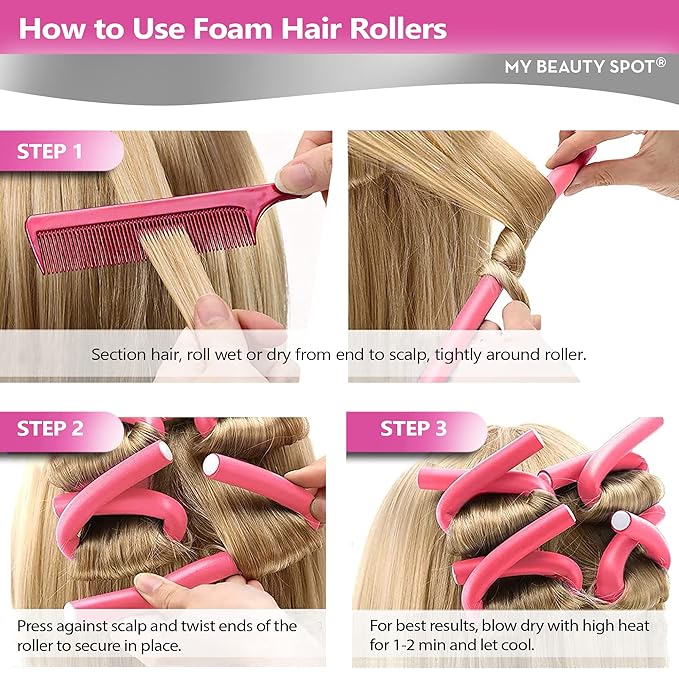 My Beauty Spot Flexi Rods Foam Hair Rollers 1" Diameter Professional Salon Quality 10 Pcs Rubber Hair Rollers for Medium to Long Hair (Blue)