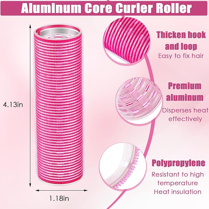 WILLBOND 4 Pcs Long Hair Rollers for Bangs Aluminum Core Curlers Thermal Self Grip Roller for Long and Medium Hair Women Hairstyle (4.1 x 1.2 Inch,Rose Red)
