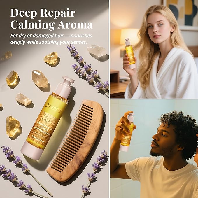 Leave-In Hair Oil with Frankincense & Lavender Essential Oils – Lightweight No-Rinse Formula for Intensive Hydration, Frizz Control & Heat Protection on Dry, Damaged Hair, 3.4 fl oz (100ml)