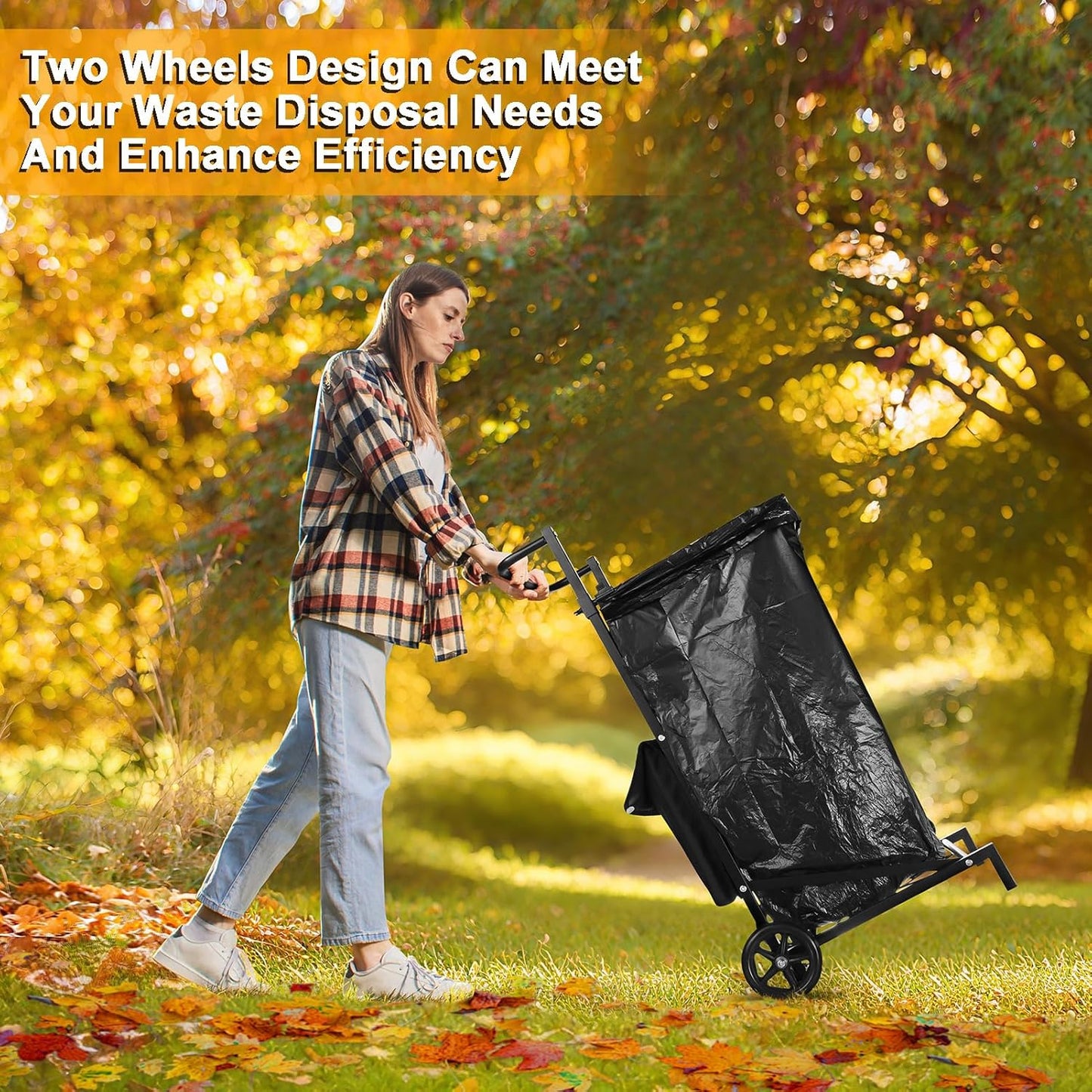 Leaf Bag Holder, Trash Bag Holder Stand, Lawn Bag Holder, Adjustable Outdoor Metal Portable Trash Bag Holder Stand Cart for 30-45 Gallon Garbage Bags for Leaves, Camping, Yard Weeding, Lawn Party