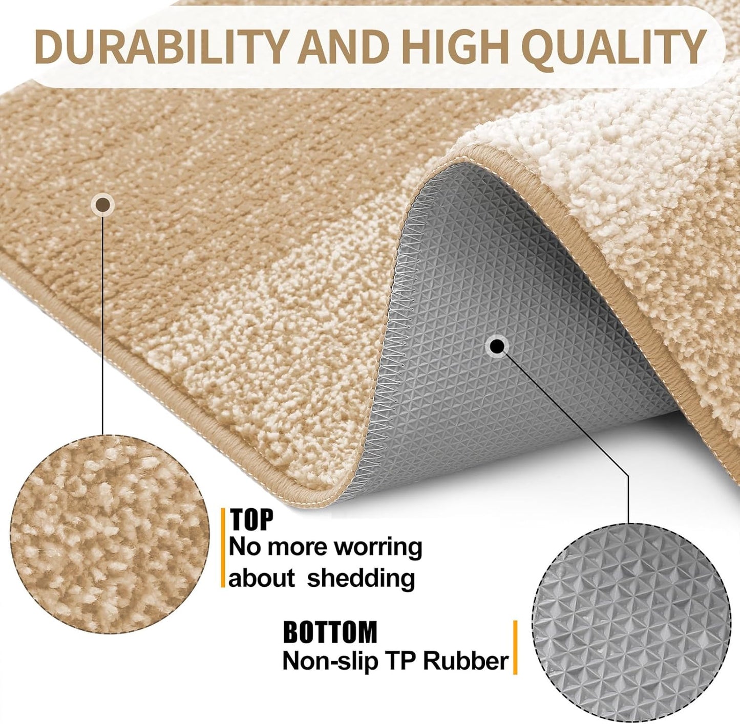 Kitinjoy Indoor Outdoor Door Mat, 71x47 Non-Slip Absorbent Dirt Trapper, Low-Profile Washable Inside Entrance Front Floor Mat, Sturdy Soft Entry Doormats for Entryway, Beige