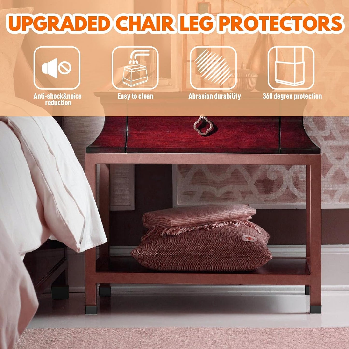 Rectangle Chair Leg Protectors for Hardwood Floors,16 PCS Silicone Covers to Protect Wood Tile Floors Felt Pads Furniture Leg Caps Reduce Noise. Easy to Move. (Black,1 x 3 Inch,Rectangular)