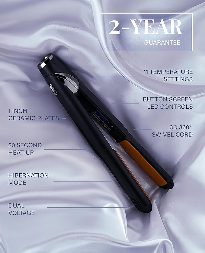 GLAMPALM Hair Straightener 1" Ceramic Volumizing flat iron Infused with Vita C, Korea's No.1 Professional Salon Tool, Curved Plates, Dual Voltage, 11 Heat Settings(220°–450°), 25s Fast Heat-Up (GP202)