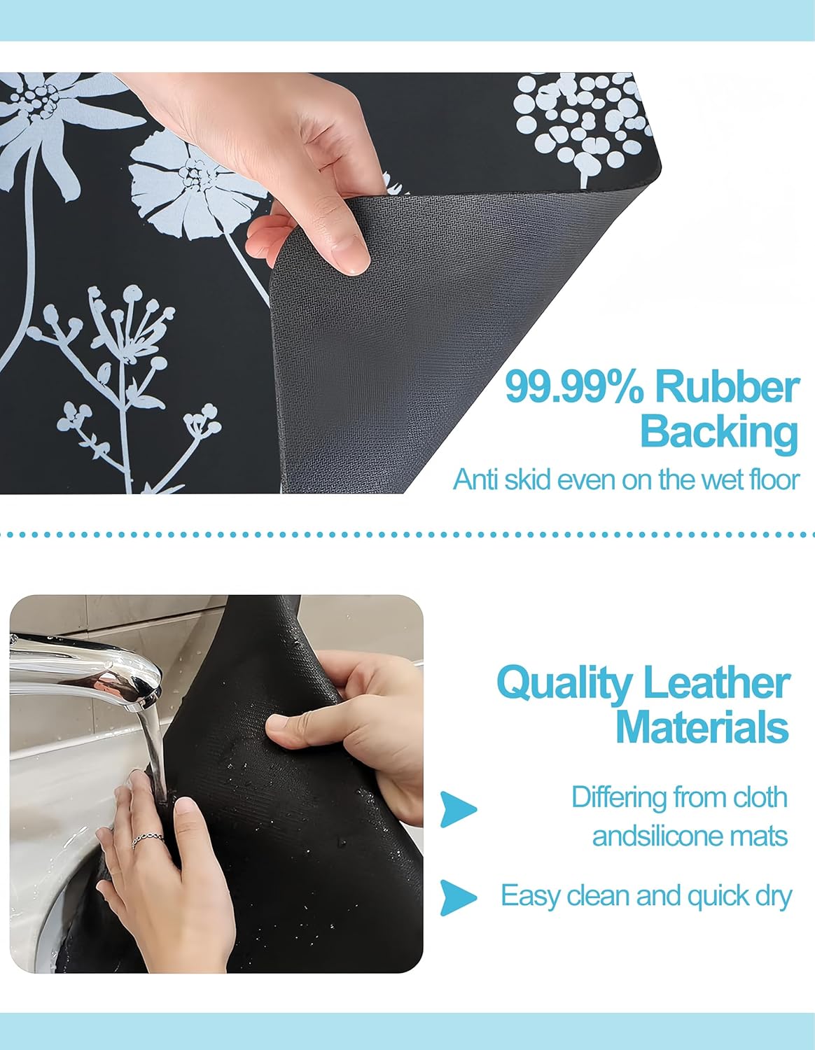 Dish Drying Mat for Kitchen Counter, 12"x19"Dish Drying Pad with Non-slip Rubber Backed, Hide Stain Anti Absorbent for Kitchen Counter, Drying Mat for Coffee Machine Dish Rack (Gray Daisy)