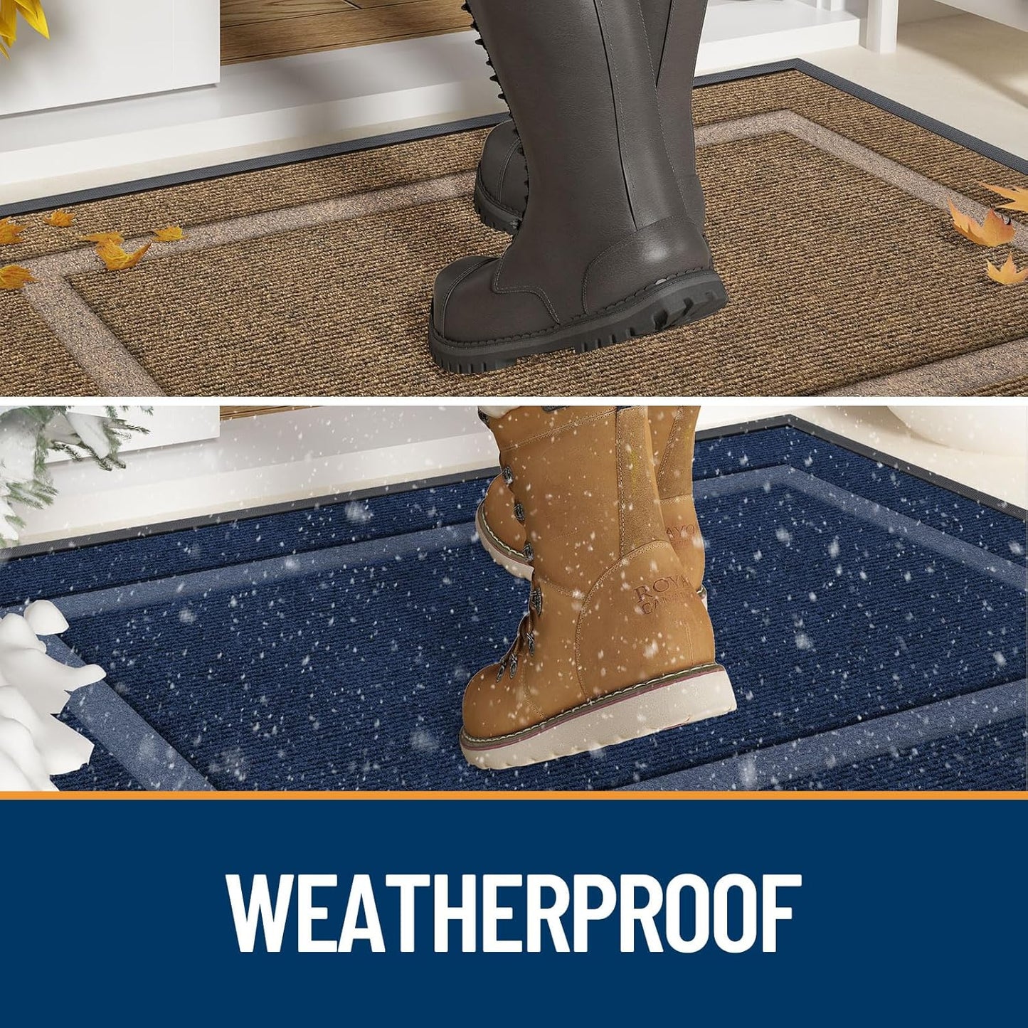 OLANLY Front Door Mat Indoor Outdoor Entrance, Waterproof All-Season, All-Weather Doormat, Sturdy Natural Rubber, Fade Resistant, Low Profile, Easy Clean Patio Porch Entryway Mat, 29.5x17, Beige