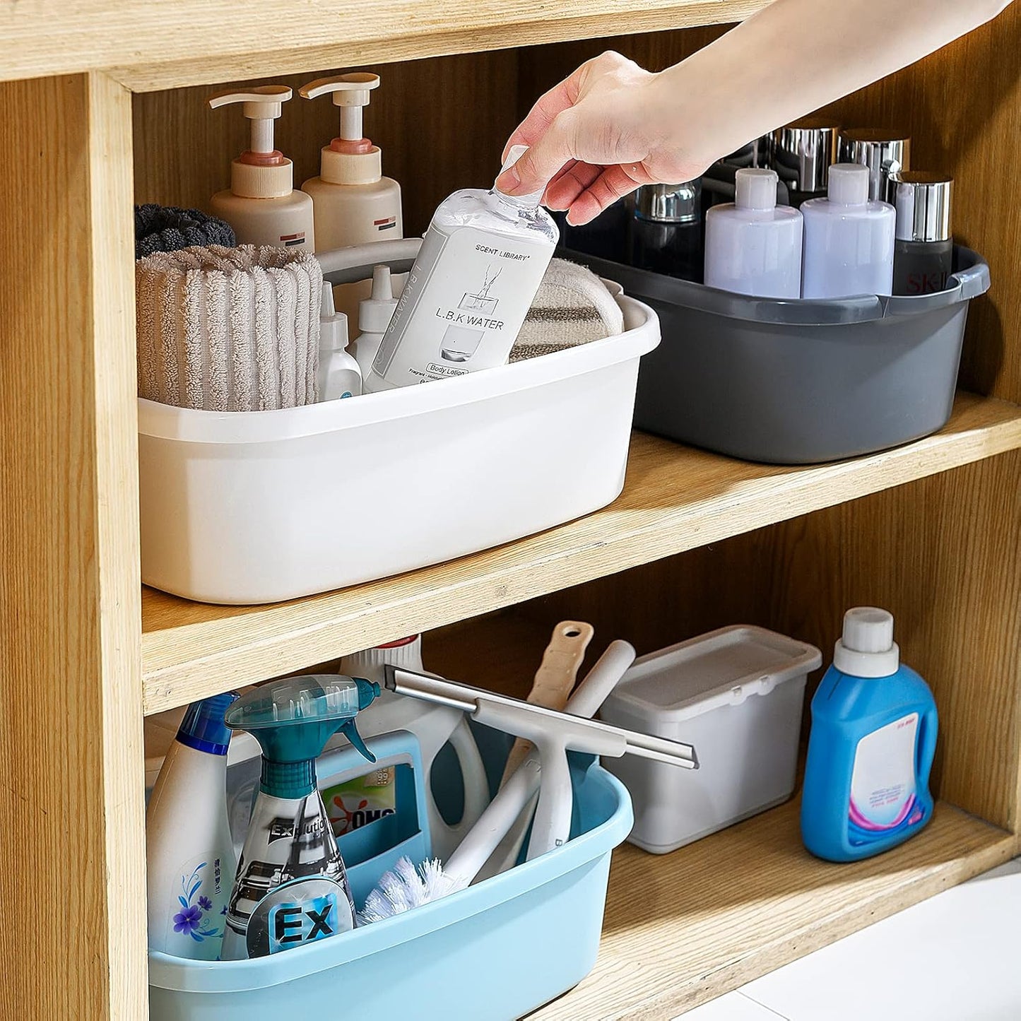 Multi-Purpose Cleaning Caddy with Handle, Shower Caddy Organizer/Storage Basket/Totes Portable for Bathroom Supplies, Cleaning Products, Under Sink Tool (Translucent Gray, 1 Pack)