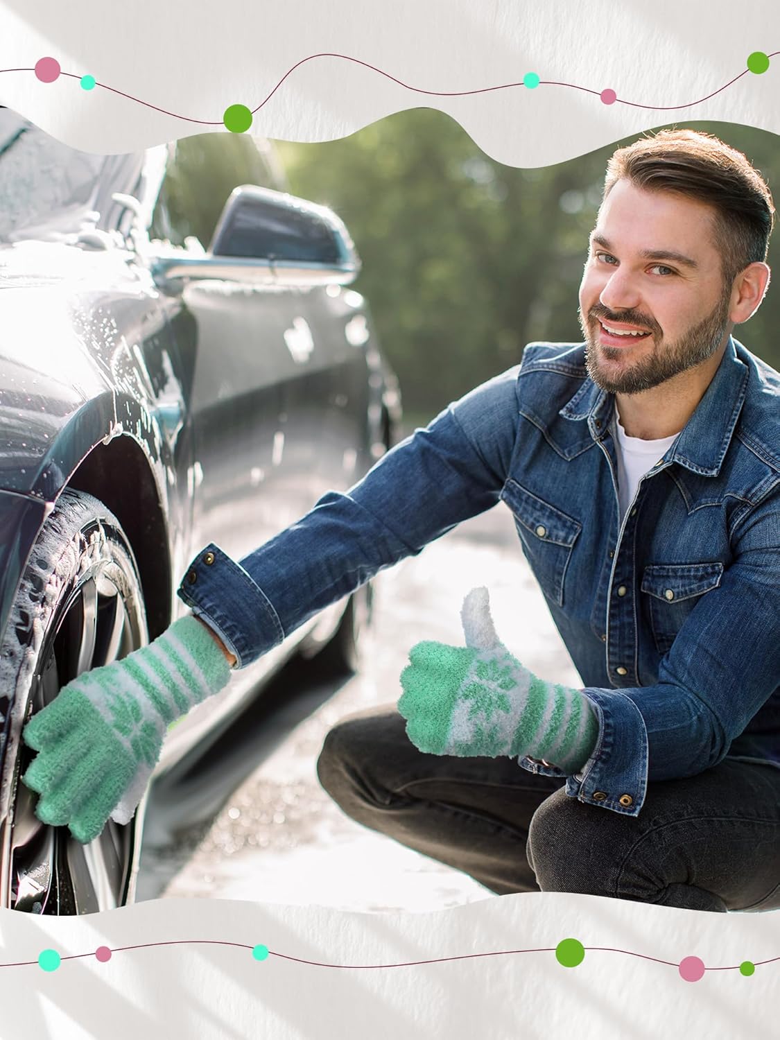 Patelai 3 Pairs Microfiber Plant Dusting Gloves Leaf Cleaning Gloves for Indoor Plants, Blinds, Furniture, House(Large,Snowflake Yellow, Pink, Blue, White)