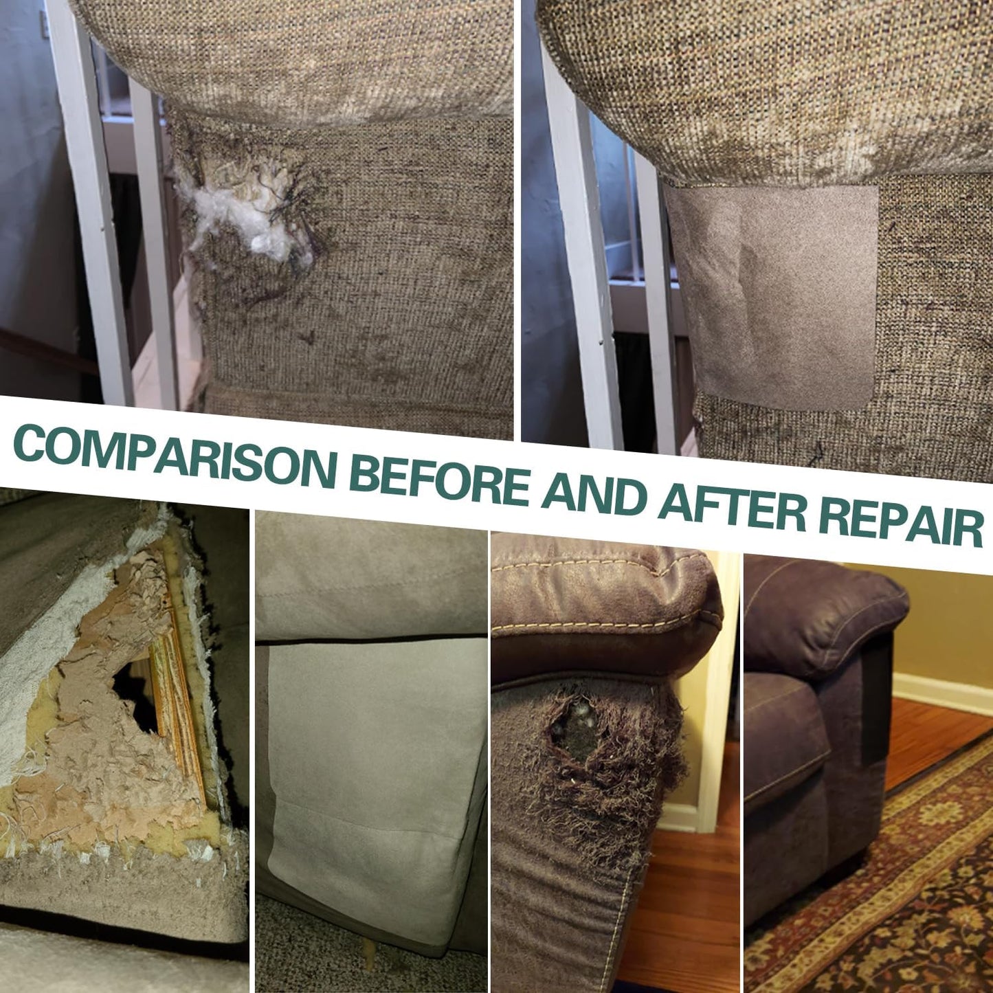 Azobur Couch Patch Repair Fabric,Microfiber Fabric, Self-Adhesive, for Sofa Repair and Upholstery, 2 Pieces, 9.5 x 11 inches (Dark Brown)